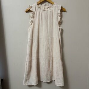 Copper Key (XS-S) cream ruffle sleeveless round neck mini tiered dress